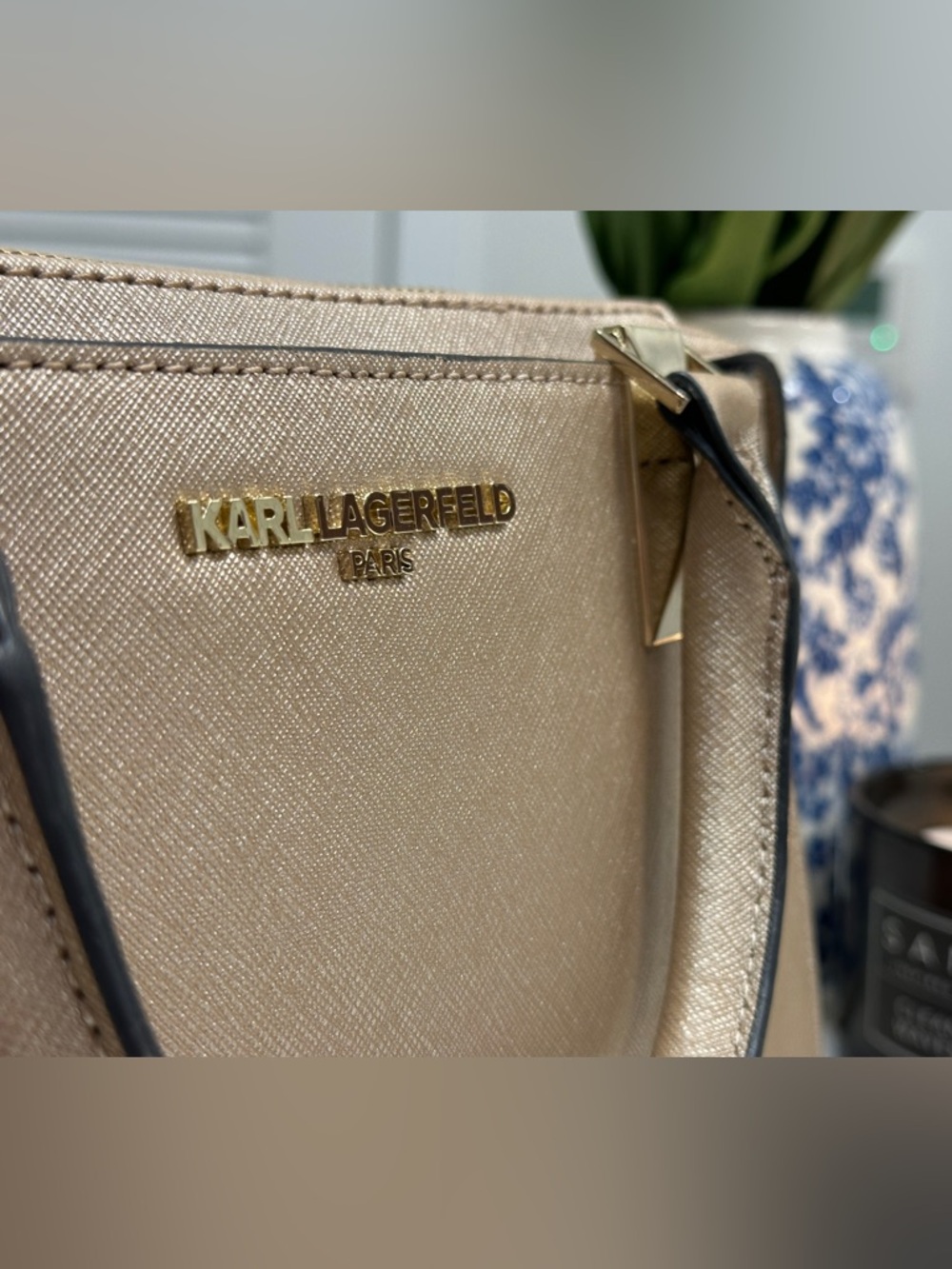 Karl Lagerfeld Paris Structured Satchel – Taupe with Gold Hardware - Picture 9 of 13